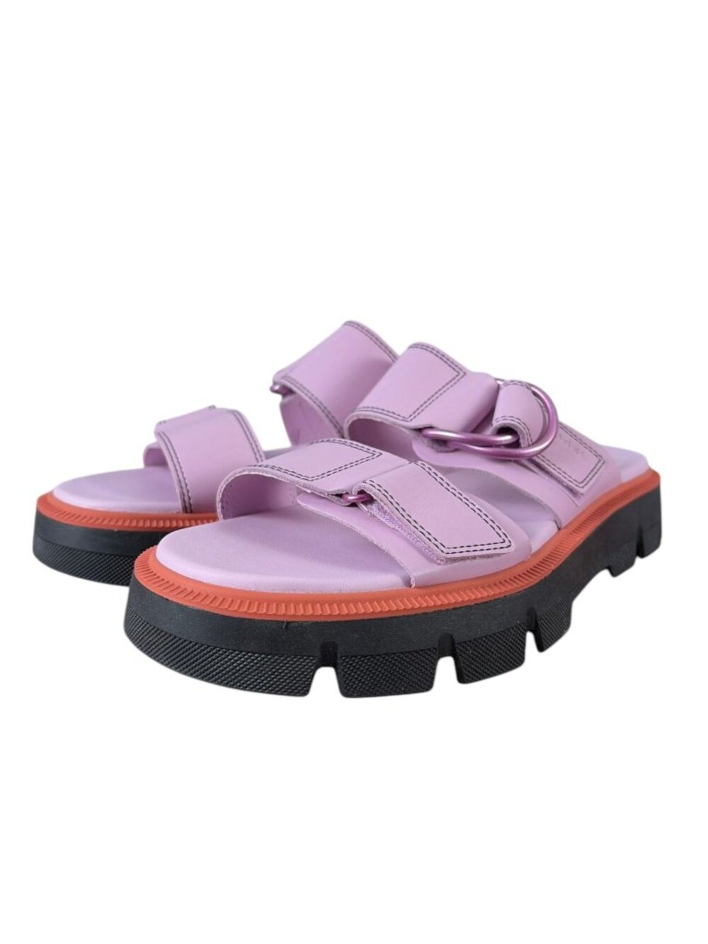 New Sorel REIN CB Slide Leather Sandal SZ 8.5 Pink Chunky Buckle